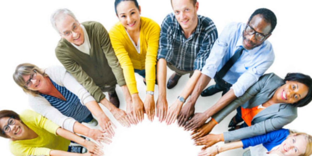 People with Hands Out forming half circle